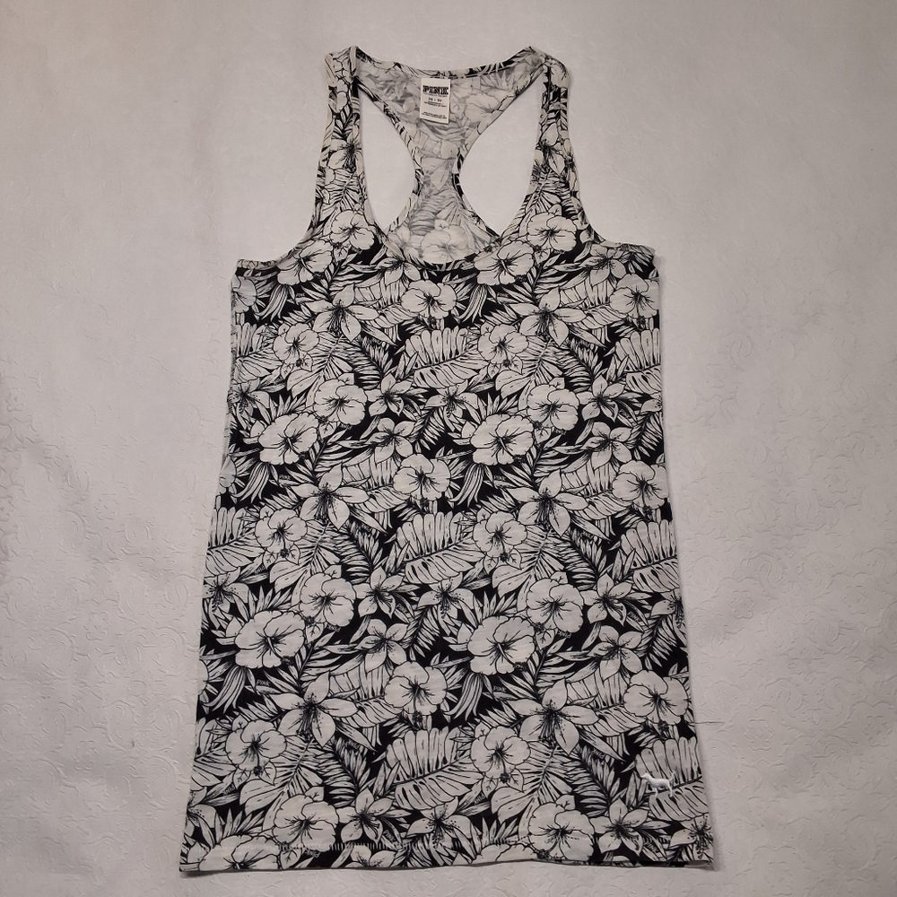 Pink Victoria's Secret Black & White Floral Tank Top Size XS